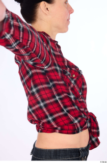 Hanane casual dressed plaid knotted flannel shirt red bra upper…